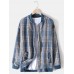 Mens Plaid Baseball Collar Zip Front Casual Jacket With Buttoned Pocket