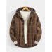 Mens Plaid Button Up Slant Pocket Woolen Cloth Hooded Jacket