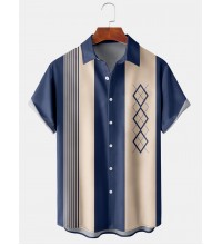 Art Casual Geometric Stripe Colorblock Short Sleeve Shirt