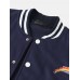 Mens Letter Print Thicken Contrasting Patchwork Baseball Collar Long Sleeve Jacket