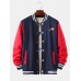 Mens Letter Print Thicken Contrasting Patchwork Baseball Collar Long Sleeve Jacket