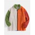 Mens Patchwork Contrasting Colors Slant Pocket Zipper Fleece Jacket