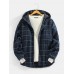 Mens Plaid Button Up Slant Pocket Woolen Cloth Hooded Jacket