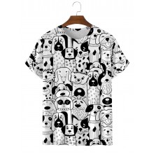 Black and White Graffiti Dog Short Sleeve T-Shirt