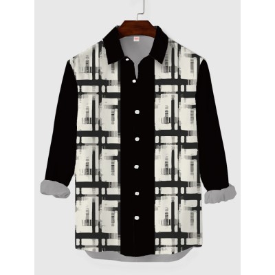 Plaid Series Retro Plaid Decorated Patchwork Printing Men's Long Sleeve Shirt