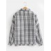 Mens Plaid Button Up Warm Long Sleeve Pocket Woolen Jacket