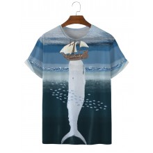 Men's Hand Drawn Whale and Boat Short Sleeve T-Shirt