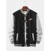 Mens Letter Print Thicken Contrasting Patchwork Baseball Collar Long Sleeve Jacket